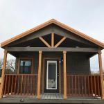 The Premier cabin by Platinum Cottages and Recreational Resort Cottages Athens. This value priced 15' wide park model is shown with cabin features including stained exterior hardi, and interior stained syp trim and accents.